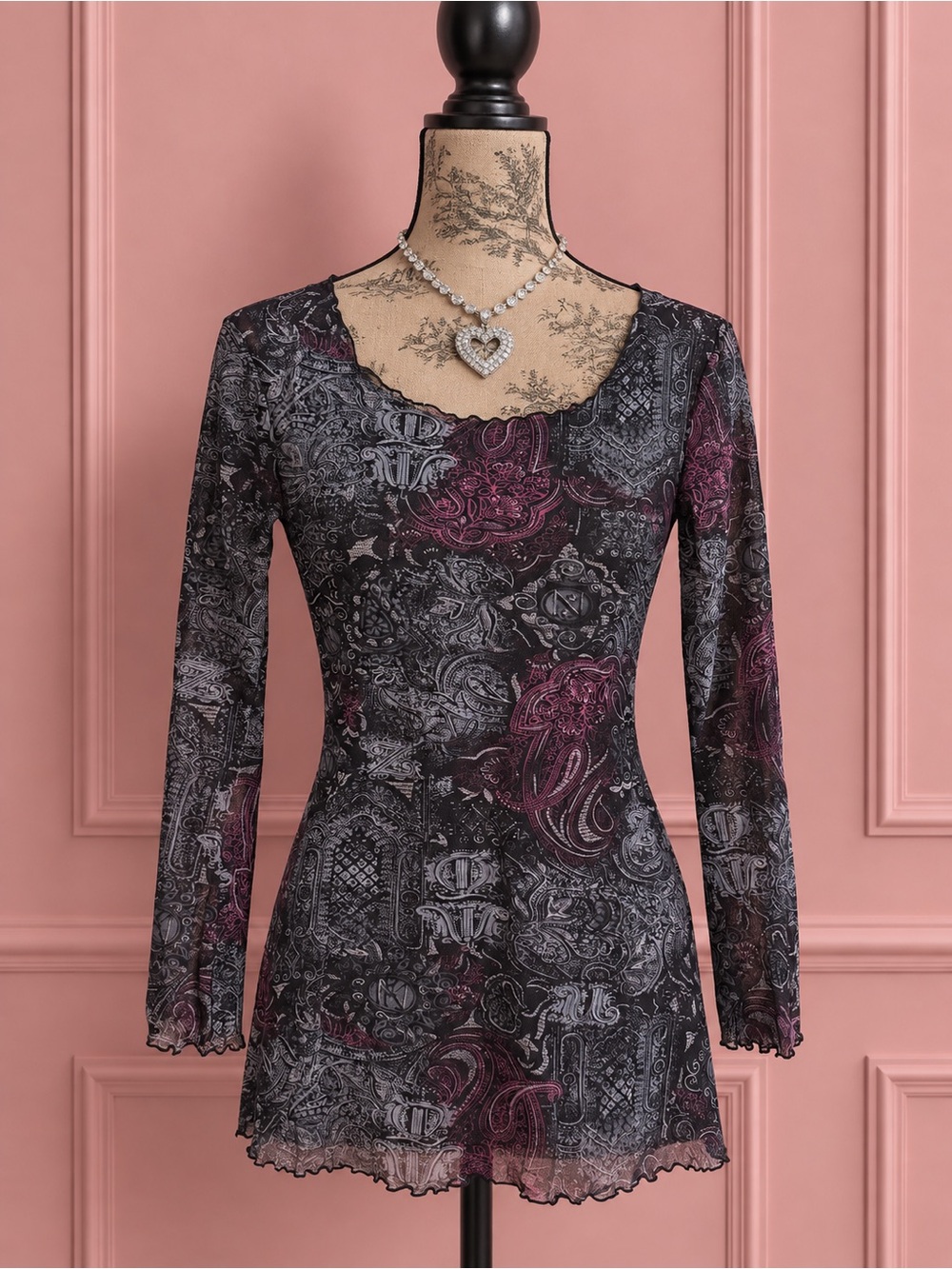 Simons Contemporaine Long Sleeve Paisley Print Mesh Mini Dress Size S